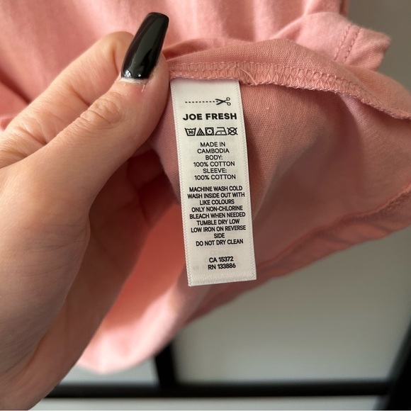 [M] Joe Fresh Powder Pink Short Sleeve Top With Boho Crochet Detail Sleeves - Picture 8 of 10